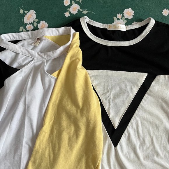 !!SOLD!! Shirt Bundle | Cutout Neckline Blouse + V Short Sleeve - Picture 1 of 9